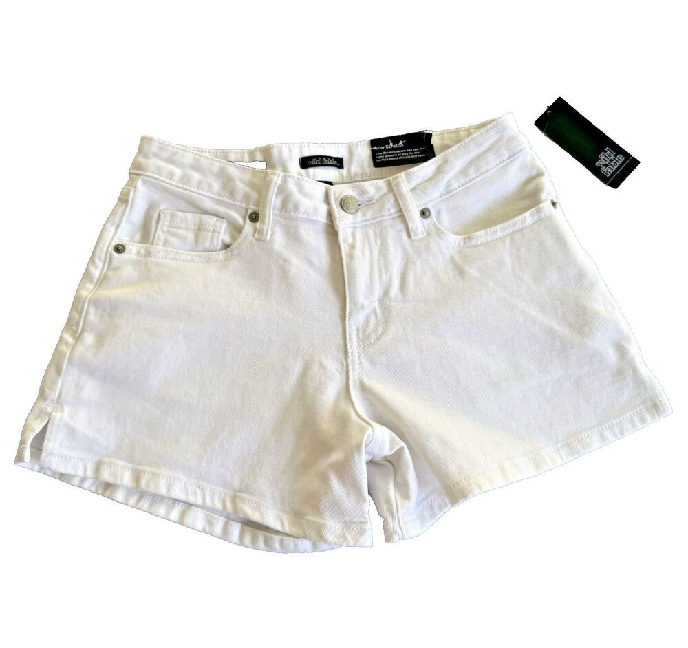 Wild Fable Women's Sz 2 Mid-Rise Denim Midi Shorts White Jean Low Stretch NWT